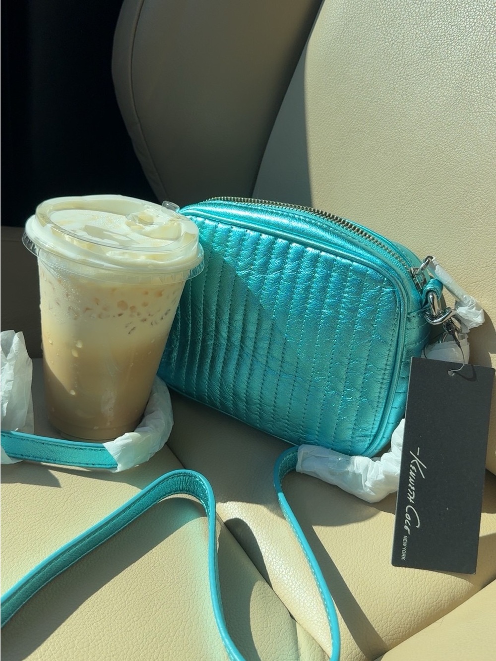 Kenneth Cole Metallic Teal leather Crossbody Purse